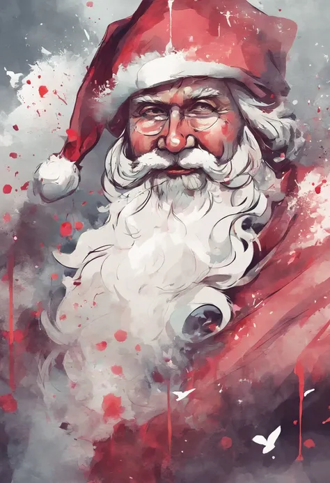 close up photo of santa Claus ,watrcolor style, (rose) digital art, official art, blown by the wind, masterpiece, beautiful, ((watercolor)), paint splatter, intricate detail. Great detail, [dripping:0.7]