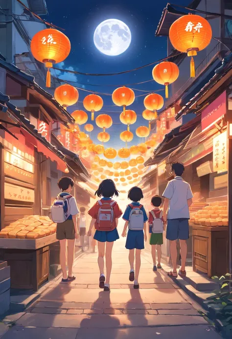 In a neighborhood of disadvantaged people, children and teenagers wearing scout shirts went to help and distribute moon cakes during the Mid-Autumn Festival.