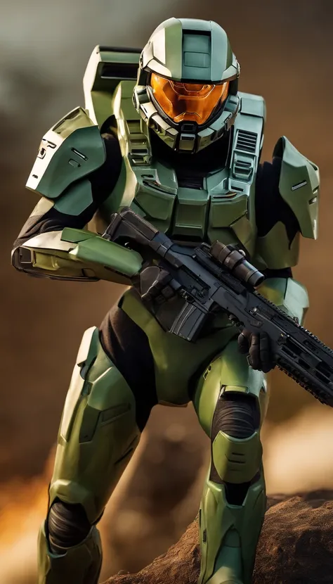 (A high resolution,Ultra-detailed,Realistic:1.37),(Best quality,4K,8K,Masterpiece:1.2),hdr,professional,Stunning,Vivid colors,Bokeh,Sharp focus,Physically-based rendering, Portrait of a Cute 18yo Ginger Girl with Freckles in a Master Chief 117 Armor from t...