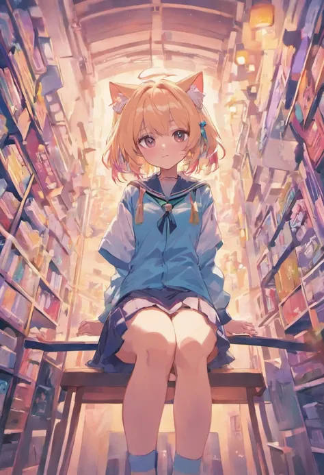 Colorful hair and colorful dress in anime ((cat-eared 1girl)),  school uniform pastel vivid, rossdraws cartoon vivid, anime style 4k, beautiful anime portrait, artgerm colorful!!!、! dream art germ, beautiful anime, cat ear 1girl, anime style digital art, a...