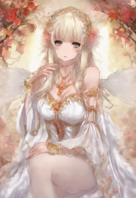 ragnarok online　Take a walk alone in the rich nature　Immaculate monastic vestments　white glove　4 head body　big eye　Moist eyes　Smile　cheeks turn red　embarrassed from　A smile　a blond　Lower body naked　Floral lace underwear　Bold underwear　Underwear with a smal...