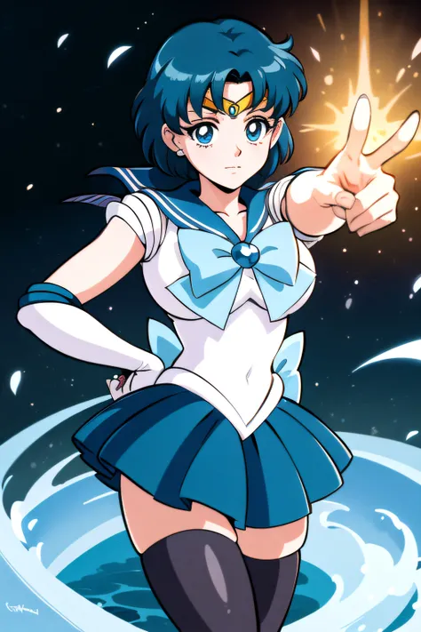 (top-quality:1.3), (​masterpiece:1.4),(Anatomically correct), (Full limbs),(complete fingers),(Precise fingertips), (Fine details),(8K),Sailor Moon!!!!!!!!, Sailor Moon Style,by Sailor Moon, Sailor Senshi Uniform,(Sailor Mercury:1.25),aqua eyes, Dark green...