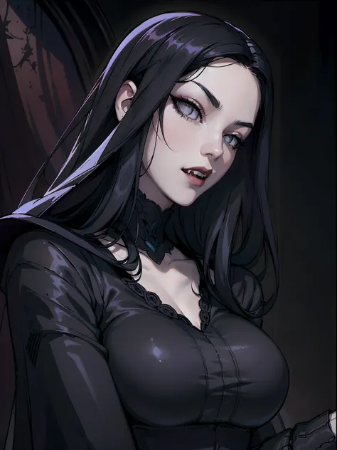 absurdres, ((stunning female vampire))), goth renaissance, (long black hair:1.3), perfect and detailed angular sharp oval shaped...