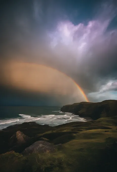 Close up of iridescent circle in the sky. The scene features a rainbow resembling air.、Full of iridescent clouds. This is such a colorful haven. Clouds are iridescent、Illuminated by the holy halo. The scene has、Also included are clear iridescent galaxies a...