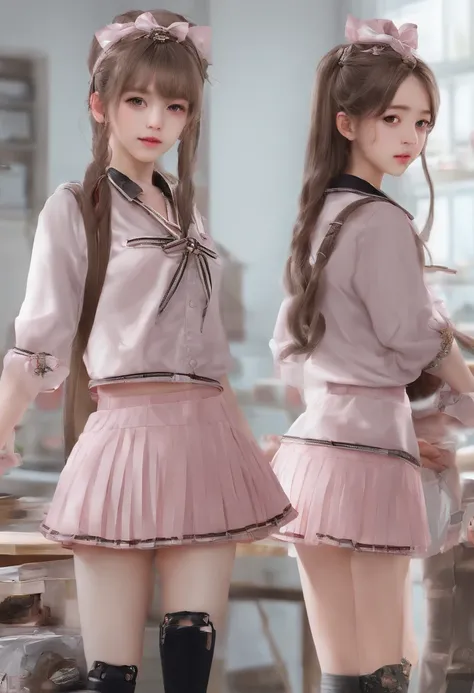 schoolgirls，with thin legs，Thick waist，Crop topping