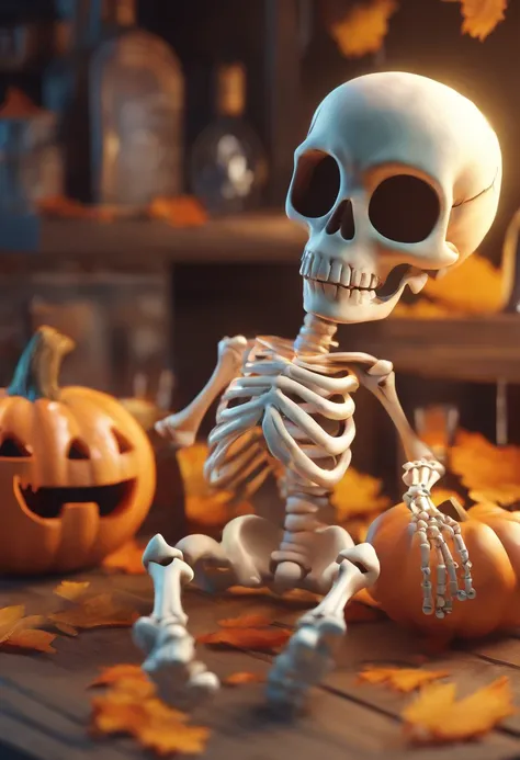 Cute skeleton, 8 K high quality detail art, 4k highly detailed digital art, pumpkins, Cute 3d render, 8 K highly detailed Halloween theme,concept art of character,Game scene graph,,Caricature,a whimsical illustration,Exaggeration, Cartoon,anime big breast,...