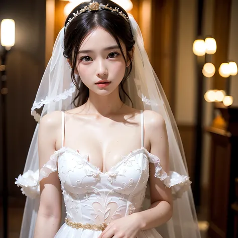 (masutepiece, Best Quality:1.2), 8K, Official art, Raw photo, Full Bord Bill Four、The front of the uniform is open、wedding dress、Beautiful breasts are thin、14years、small tits、unbelievable Ridiculous, (Upper body, wedding dress:1.4), Beautiful Girl, Pretty ...