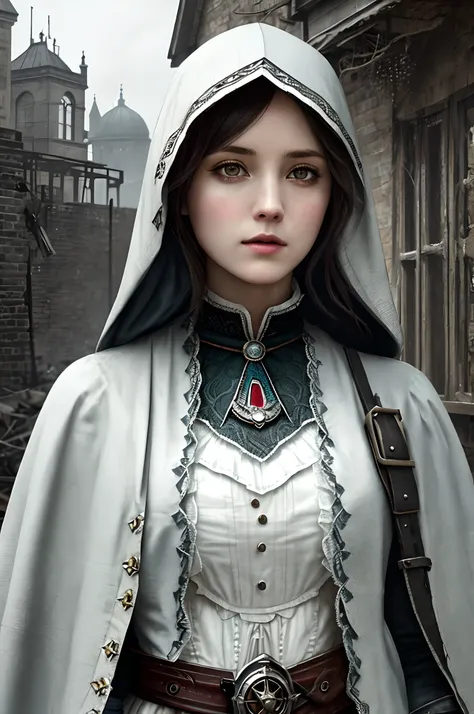 Create an Assassin’s Creed Concept Art piece inspired by the victorian london era and by assassins creed syndiacte.Crafted in the style of ultra-realistic visuals with meticulous attention to detail. Portray a young and captivating english girl from victor...