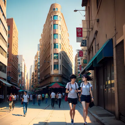 Urban atmosphere with hot weather, people can be seen feeling hot.