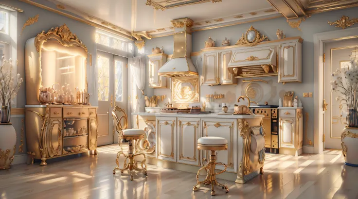 IvoryGoldAI:Spacious Double decker kitchen,(depth of fields),((Best quality,4K,8K,A high resolution,Masterpiece:1.2)),((Realistic,Photorealistic,photo-realistic:1.37))