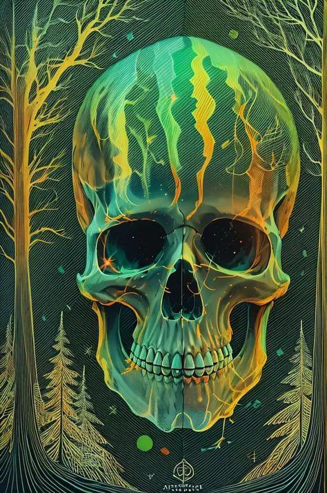 (Aurora skull diagram), Below is a forest, Look at the sky，brilliant colorful！Colorful