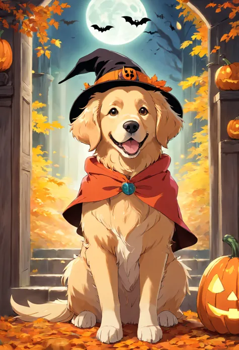 Golden retriever in Halloween costume