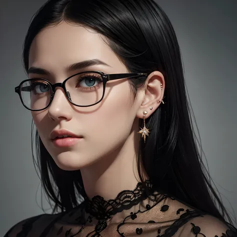 Ill Lend You Everything Ive Got Except My Wife Black hair, glasses, stud earrings, vintage, feminine, 8k, masterpiece, best quality, excellent detail) , (high saturation, best shadows, best light, extremely delicate bleaching) dark style