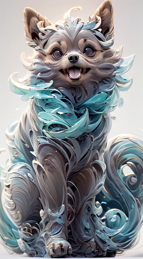 The shape of a dog，The background is clean，Dreamy colors，Transparent statue，florals，Big eyes，The purple，adolable，laughingly，Open-mouthed，Clear eyes，tmasterpiece，（best qualtiy：1.3），（（A dog）），full bodyesbian