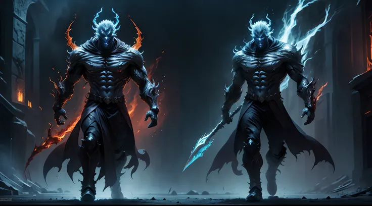 Full body shot of Garou with his handsome face, darksiders art style, with his glowing red eyes brought to life with stunning detail and quality, a true work of art. demon-inspired black flame reflective armor.