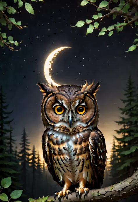 Hyperdetailed regenerative [glitch] still, (koan), matte, understated, (meditative: 1.2), (harmonic) impressionism, cerebral, (interconnected), labyrinth, (introspective), psyche, balanced and reciprocal, concept: ("The Night and the Owl" depicts an enchan...