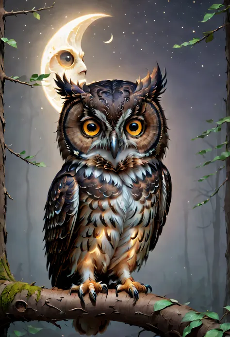 Hyperdetailed regenerative [glitch] still, (koan), matte, understated, (meditative: 1.2), (harmonic) impressionism, cerebral, (interconnected), labyrinth, (introspective), psyche, balanced and reciprocal, concept: ("The Night and the Owl" depicts an enchan...