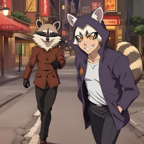 Anime animal ears man racoon trickster