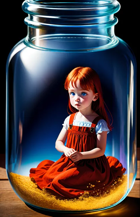 Epic Top Image Resolution A Blue-Eyed Red-Haired Little Girl Mine Inside A Glass Jar Ultra Detailed Ultra Realistic Shadows