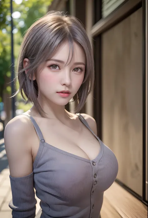 (8K, Photorealistic, Raw photo, of the highest quality: 1.3), (1girl in), Super beautiful, (Realistic face), (boyish, Silver Color Berry Shorthair), Beautiful , Glare that captivates the viewer, Beautiful expression, Beautiful breasts, (Realistic skin), Be...