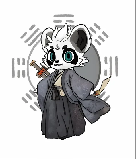 Drawing of a panda in a kimono, inspired by Kanbun Master, inspired by Kanō Hōgai, inspired by Shūbun Tenshō, inspired by Sōami, inspired by Tōshūsai Sharaku, inspired by Nōami, anthropomorphic samurai bear, inspired by Tani Bunchō