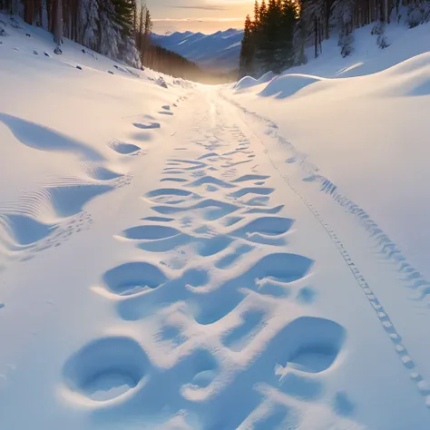 Create an image that shows multiple Footprints in the snow