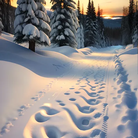 Create an image that shows multiple Footprints in the snow