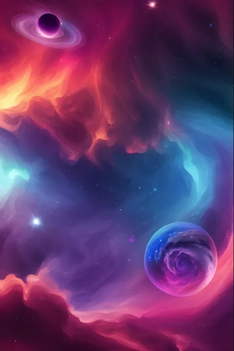 A closeup of a colorful galaxy with a black hole in the middle, cosmic and colorful, arte de fundo, space colors, cosmic colors, colorful galaxy theme colors, space backround, Arte de fundo, beautiful space, Nebulosas coloridas, fantasy space, fundo colori...