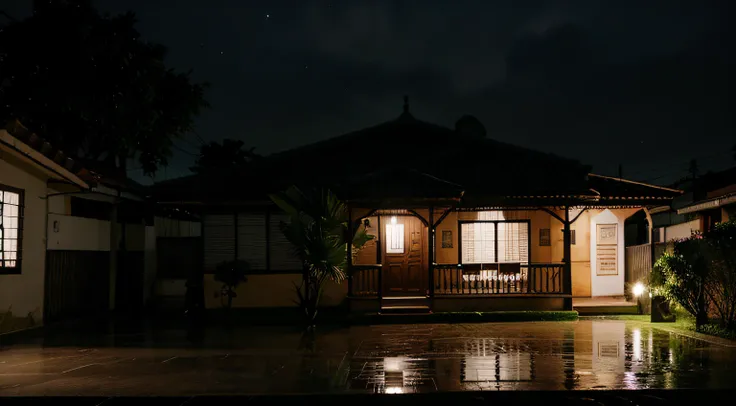 casa a noite, com chuva, assustadora