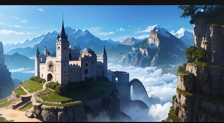 Palace in a kingdom full of mountains, ferro, Dark scenario, Paisagem medieval. ancient scenery, vila medieval, castelo sombrio.