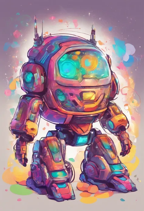 Irridescent color、Colorful pop mascot characters，Round and cute space robot, Farbe々ornamented、Colorful backgrounds，Fantasy，intricate-detail {brightened，K HD，32k constellations