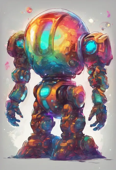 Irridescent color、Colorful pop mascot characters，Round and cute space robot, Farbe々ornamented、Colorful backgrounds，Fantasy，intricate-detail {brightened，K HD，32k constellations