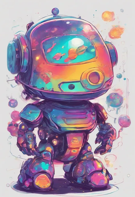 Irridescent color、Colorful pop mascot characters，Round and cute space robot, Farbe々ornamented、Colorful backgrounds，Fantasy，intricate-detail {brightened，K HD，32k constellations