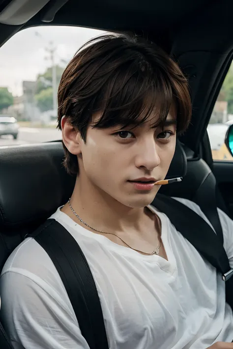 Jungkook in car smoking