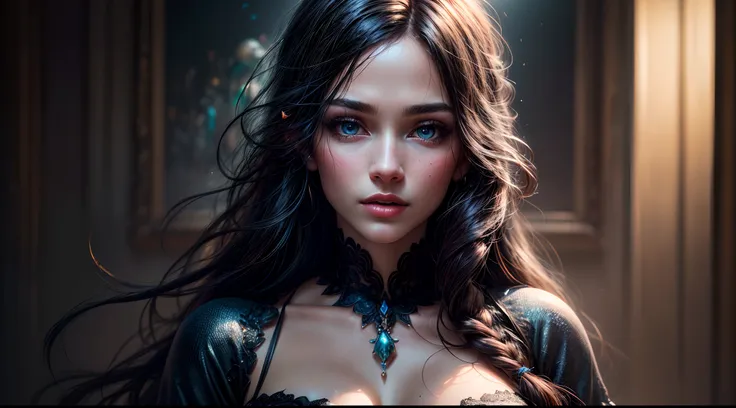 (best quality,4k,8k,highres,masterpiece:1.2),ultra-detailed,(realistic,photorealistic,photo-realistic:1.37),long black hair,fair skin,blue eyes,silk dress,jewels,fantasy,portraits,vivid colors,soft lighting