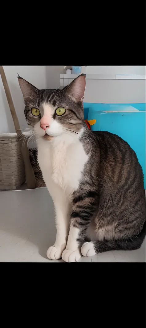 Theres a cat sitting on the floor, cat female with a whit and chest, bela imagem de vira-lata, um bonito, tabaxi macho, foto de um gato, ela tem cerca de 1 6 anos de idade, muito bonito, staring directly at camera, Fotografia de Abril, Tomado com Sony Alph...