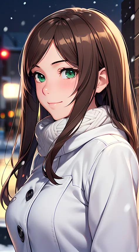 ((masterpiece, best quality, highres, UHD, perfect pixel, depth of field, 4k, RTX, HDR)), 1girl, single, solo, 24 years old, beautiful anime girl, beautiful artstyle, anime character, ((long hair, parted bangs, brown hair)), (green eyes:1.4, rounded eyes, ...