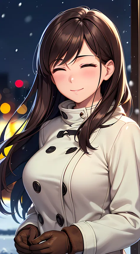 ((masterpiece, best quality, highres, UHD, perfect pixel, depth of field, 4k, RTX, HDR)), 1girl, single, solo, 24 years old, beautiful anime girl, beautiful art style, anime character, sly smile, beautiful smile, ((long hair, parted bangs, brown hair)), (c...