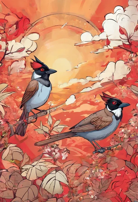 coelho Red-whiskered Bulbul Children book illustration
with texture