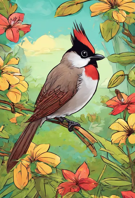 coelho Red-whiskered Bulbul Children book illustration
with texture