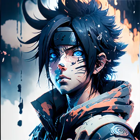 naruto uchiha in the hood, black hair, blue eyes