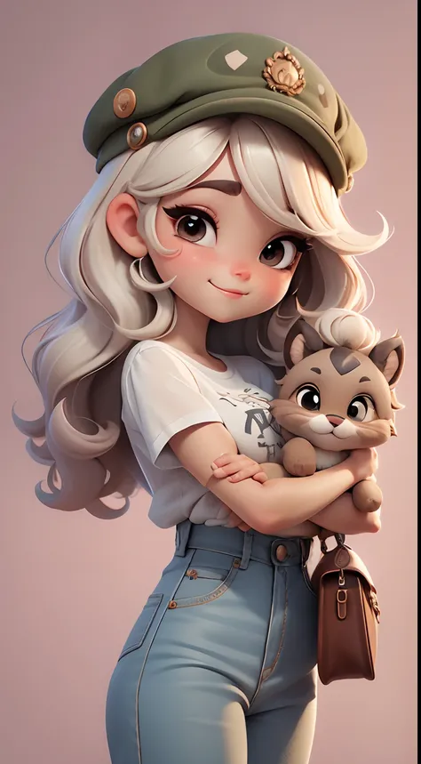 Create a series of cute cute baby chibi style dolls with a cute safari theme, each with lots of detail and in an 8K resolution. All dolls should follow the same solid background pattern and be complete in the image, mostrando o (corpo inteiro, incluindo as...