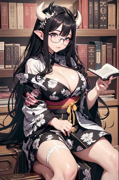 16K Ultra High Definition
Super detailed
The best of the best
Shiny detailed hair
Beautiful human woman with long hair
Super Big　plump meat
Black and white cow print kimono
Cow ears and cow small horns
Shiny skin
Red cheeks
Moisturized eyes
Wearing glasses...