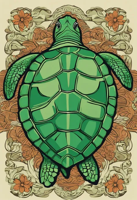 Flat vector graphic,Green sea turtle, cute