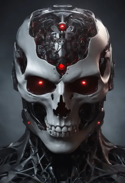 Creates a vampire face by breaking and appearing inside the skull as part robot