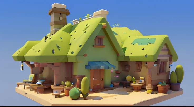 Game architectural design, Cartoony,Cactus House，The cactus matches the architecture，casual game style, Cactus architecture,C4D，closeup cleavage，tmasterpiece，super detailing，best qualtiy