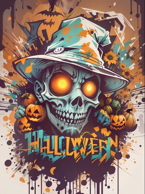 Camiseta vector, Graffiti colorido listo para imprimir, halloween, action shot, halloween, High detail, fondo blanco