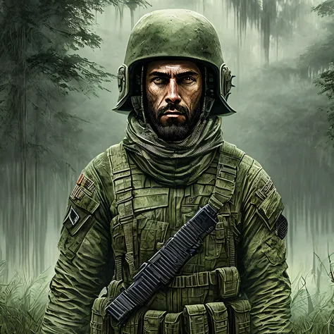 War in a swamp, soldados com roupa futurista contra zumbis, neblina , jogo dayz, rpg