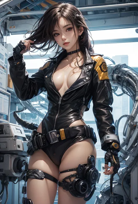 (Detailed illustrations,Very detailed and detailed drawing,Delicate lines with slow and rapid,Realistic texture expression),[Color tressed main line],[Briefing Room Background],([HENTAI] ANIME (JapaneseGirl (Beautiful fece) Cyborg 17 years old) [Wild Hair]...