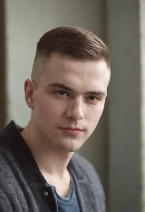 1homme, age 20 years, 8K UHD, DSLR, grain de film, Photorealistic painting, dans un salon, ((Autoportrait de la face avant)), ((Gros visage, Gros homme)), ((Side Shaved Haircut)), 24 mm, (((mise au point nette:1.5))), (((Sharpening Depth:1.5))), (Fotorreal...